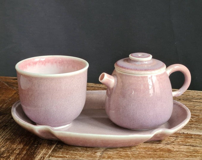 Purple Porcelain Tea Set Tray Teapot 90ml and Cup Etsy