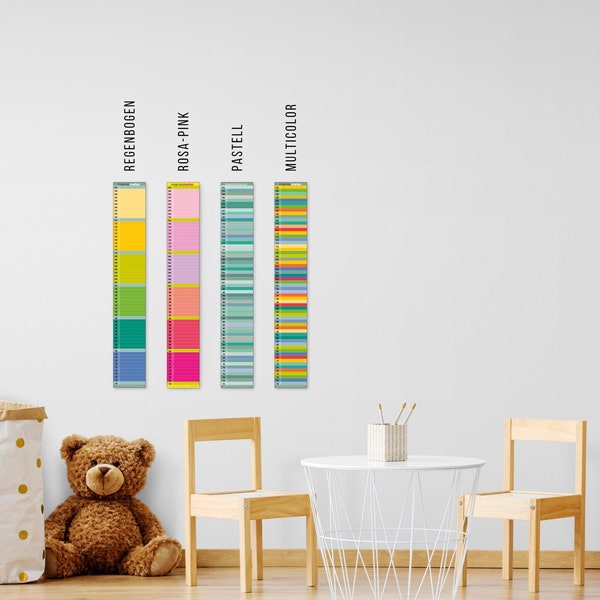 Messlatte „mannometer“ 70 bis 190 cm - Kinderzimmerdekoration Messleiste für Kinder – beidseitig bedruckt – in 4 Farbvarianten