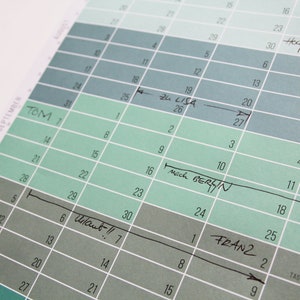 Wandkalender 2024 Pastell Aqua Türkis Jahresplaner von Wi-La-No® beidseitig bedruckt: Englisch-Deutsch OHNE AUFHÄNGUNG Jahresplaner 2024 Bild 5