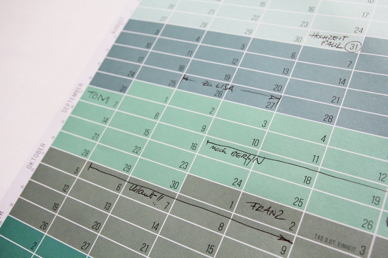 Wandkalender 2024 Pastell Aqua Türkis Jahresplaner von Wi-La-No® beidseitig bedruckt: Englisch-Deutsch OHNE AUFHÄNGUNG Jahresplaner 2024 Bild 5