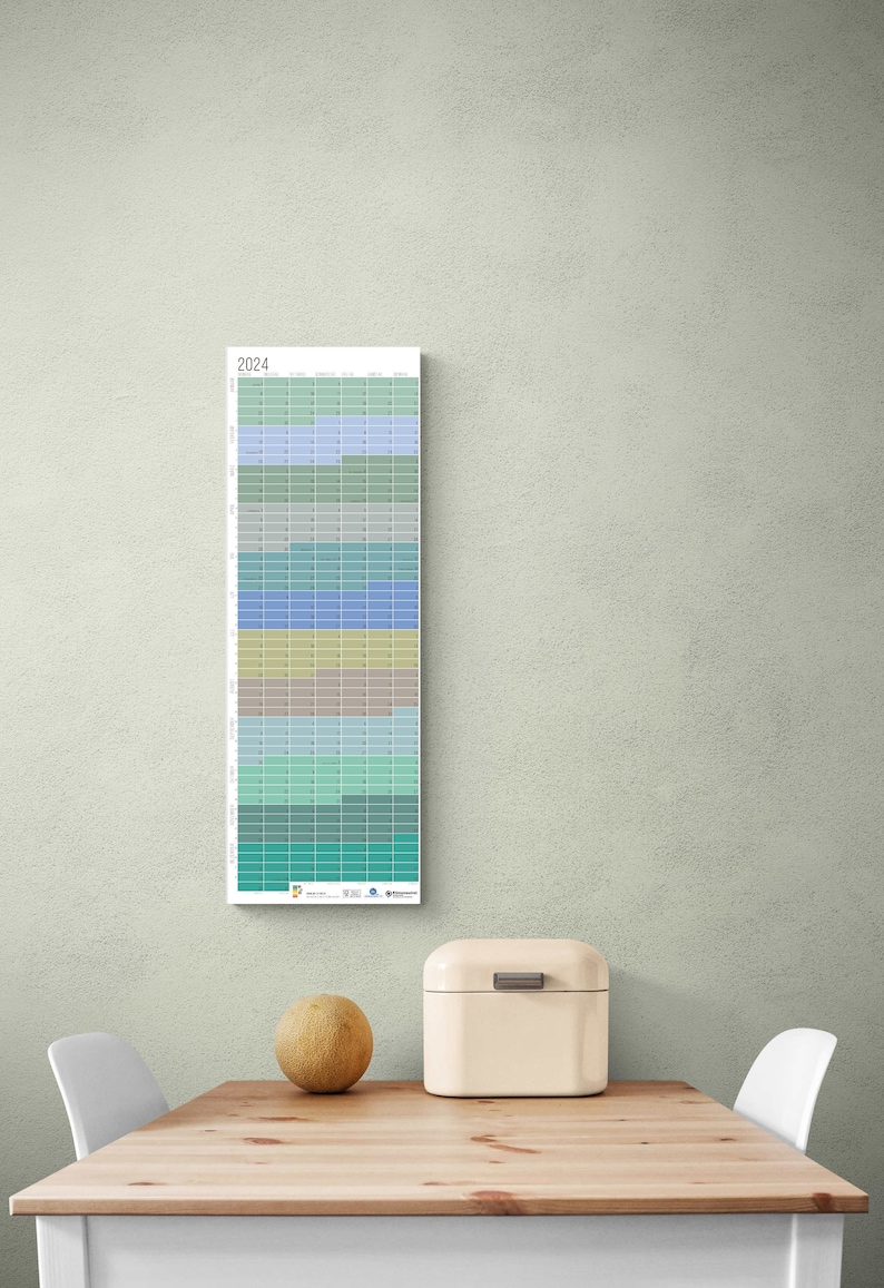 2024 Calendar Wallplanner Planner Pastel Aqua Turquoise Green Blue 2024 Limited Edition English German FRAME NOT INCLUDED immagine 4