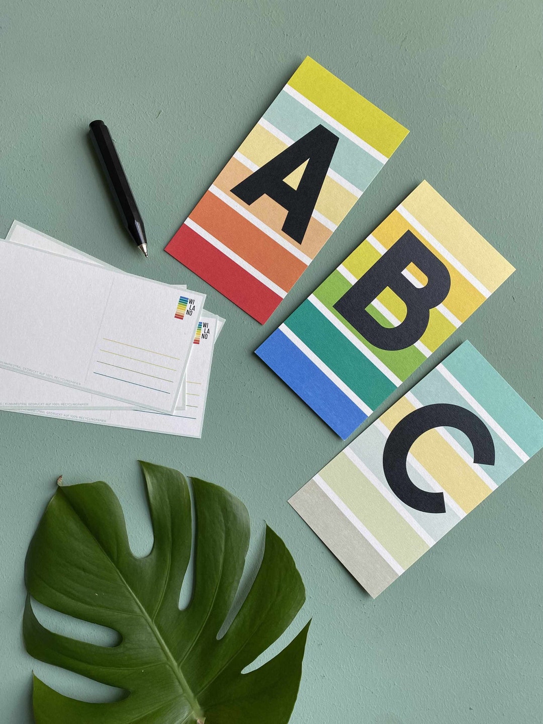  Alphabet ABC 26 Buchstaben-Postkarten plus 3 Umlaute Einschulung Illustration 