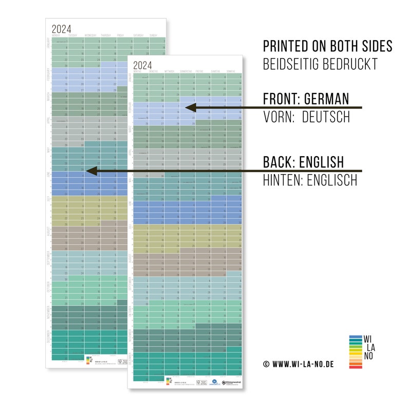 2024 Calendar Wallplanner Planner Pastel Aqua Turquoise Green Blue 2024 Limited Edition English German FRAME NOT INCLUDED immagine 2