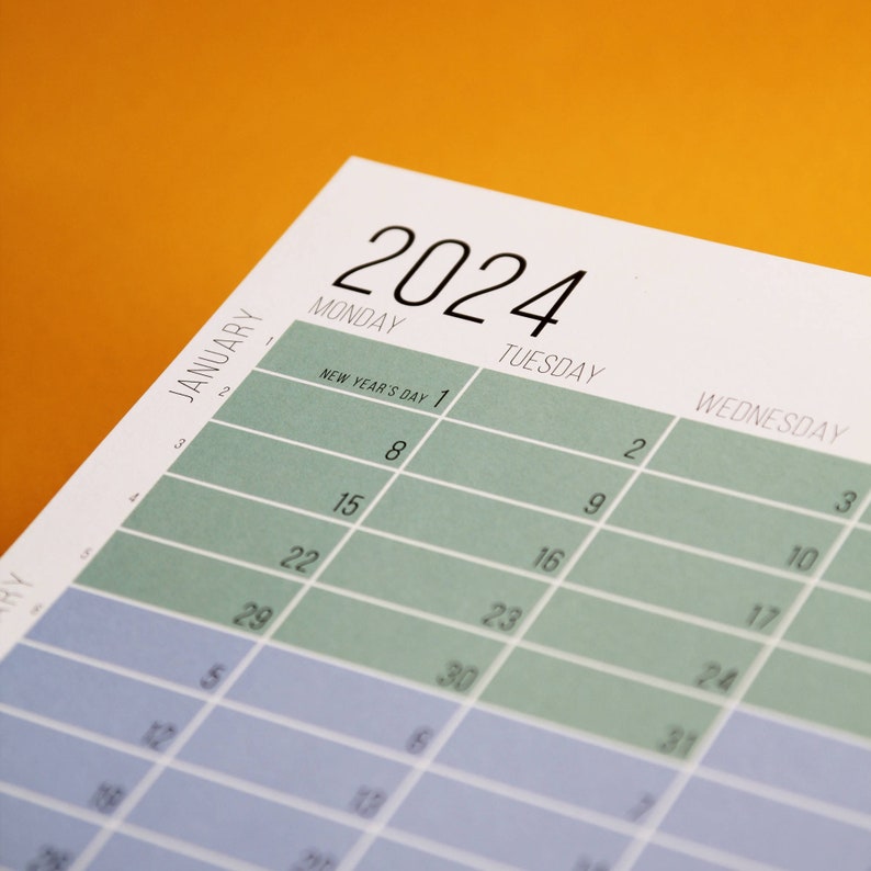 2024 Calendar Wallplanner Planner Pastel Aqua Turquoise Green Blue 2024 Limited Edition English German FRAME NOT INCLUDED image 3