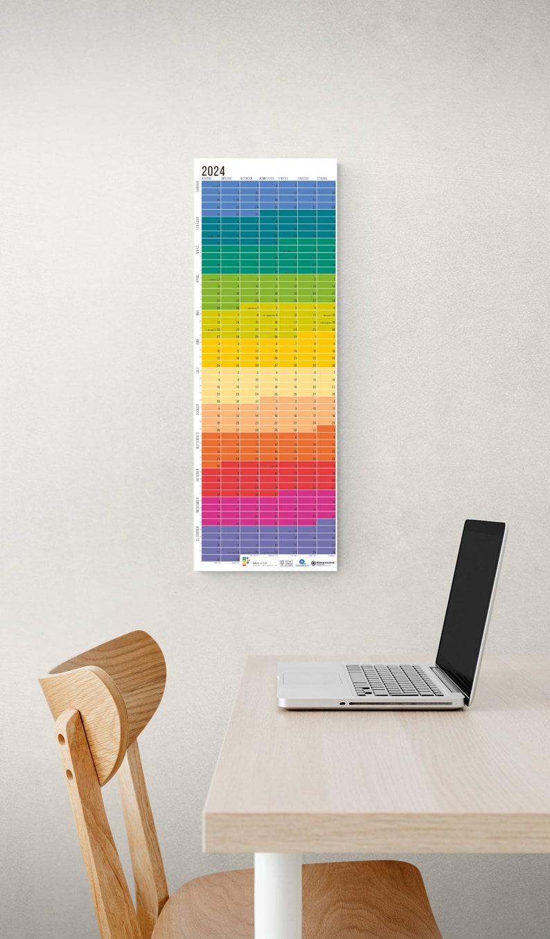 Wandkalender 2024 Regenbogen Wanddeko Wi-La-No® Deutsch/Englisch Jahresplaner Kalender Design Posterkalender 2024 OHNE AUFHÄNGUNG Bild 3