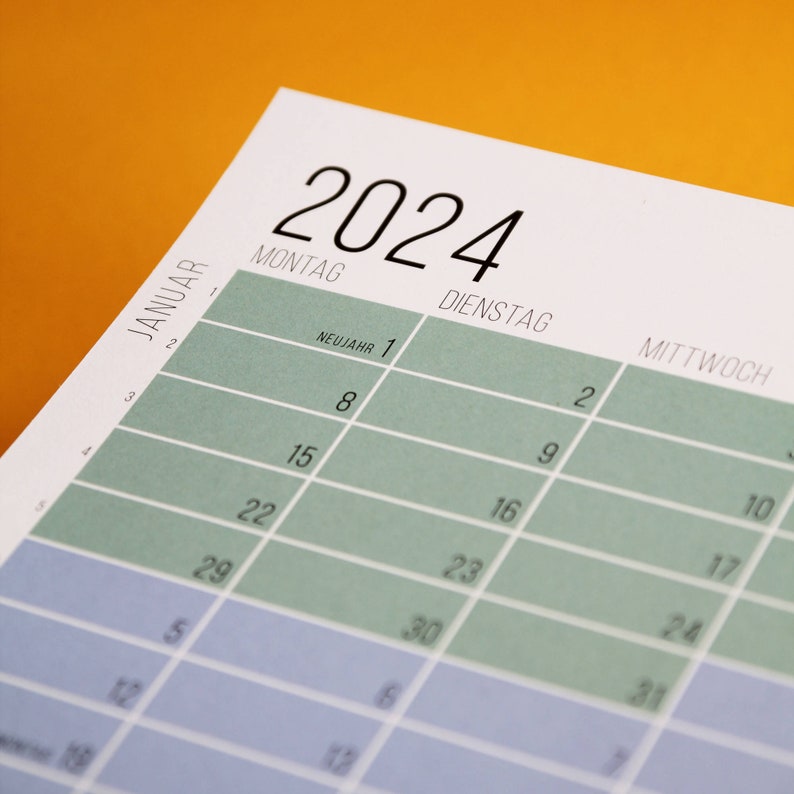 2024 Calendar Wallplanner Planner Pastel Aqua Turquoise Green Blue 2024 Limited Edition English German FRAME NOT INCLUDED immagine 6