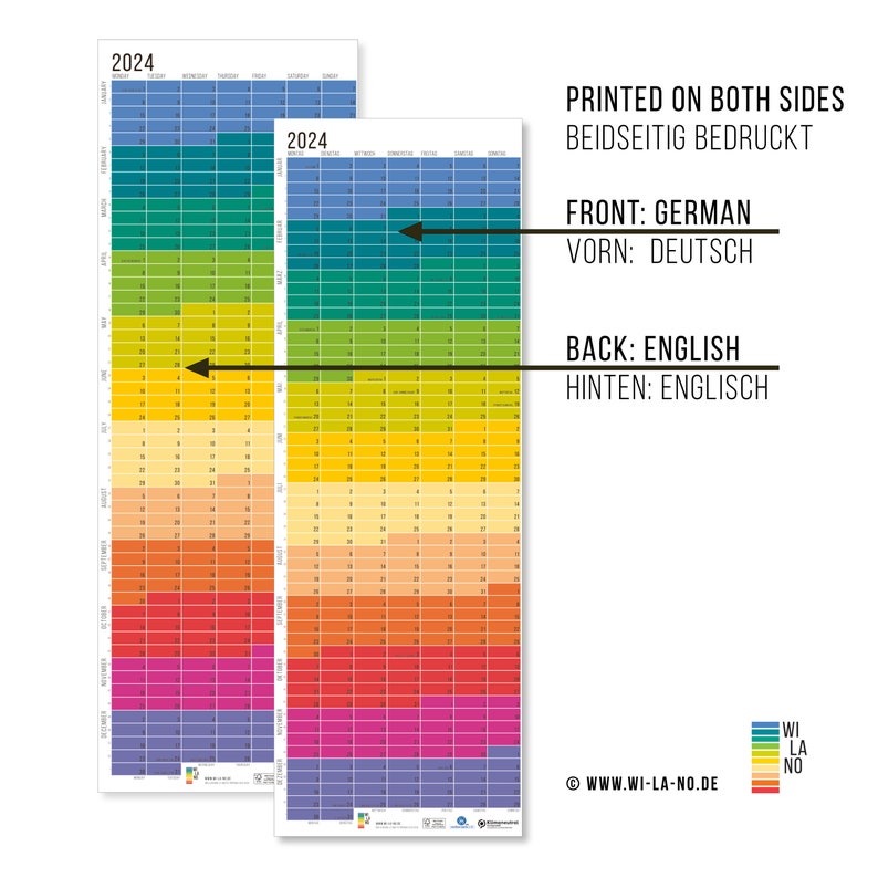 Wandkalender 2024 Regenbogen Wanddeko Wi-La-No® Deutsch/Englisch Jahresplaner Kalender Design Posterkalender 2024 OHNE AUFHÄNGUNG Bild 2