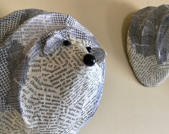 Paper Mache Hedgehog Faux Taxidermy Sculpture, Recycled Materials