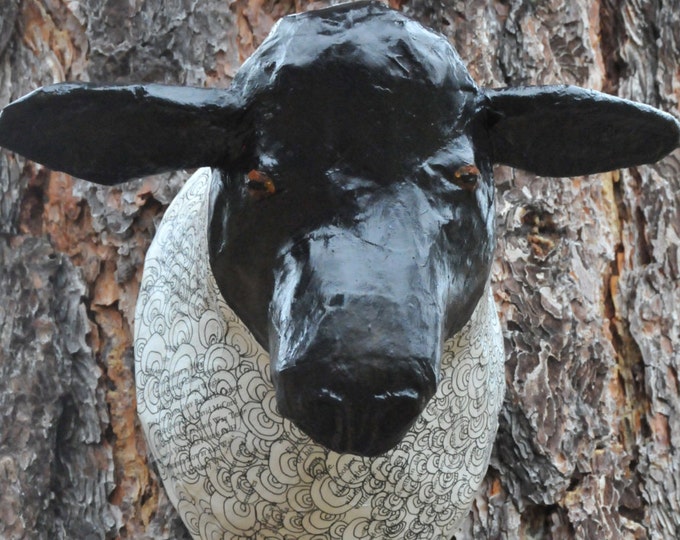 Faux Taxidermy Sheep//fauxidermy//paper Mache Animal Head Sculpture