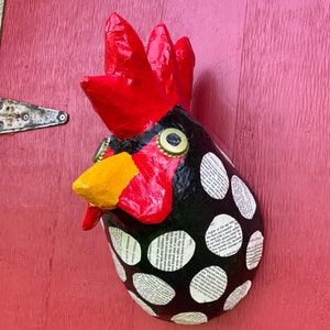 Faux Taxidermy Rooster, Rooster Wall Art, Paper Mache Animal Head, Kid's Room Decor, Paper Mache Sculpture, Rooster Sculpture image 1