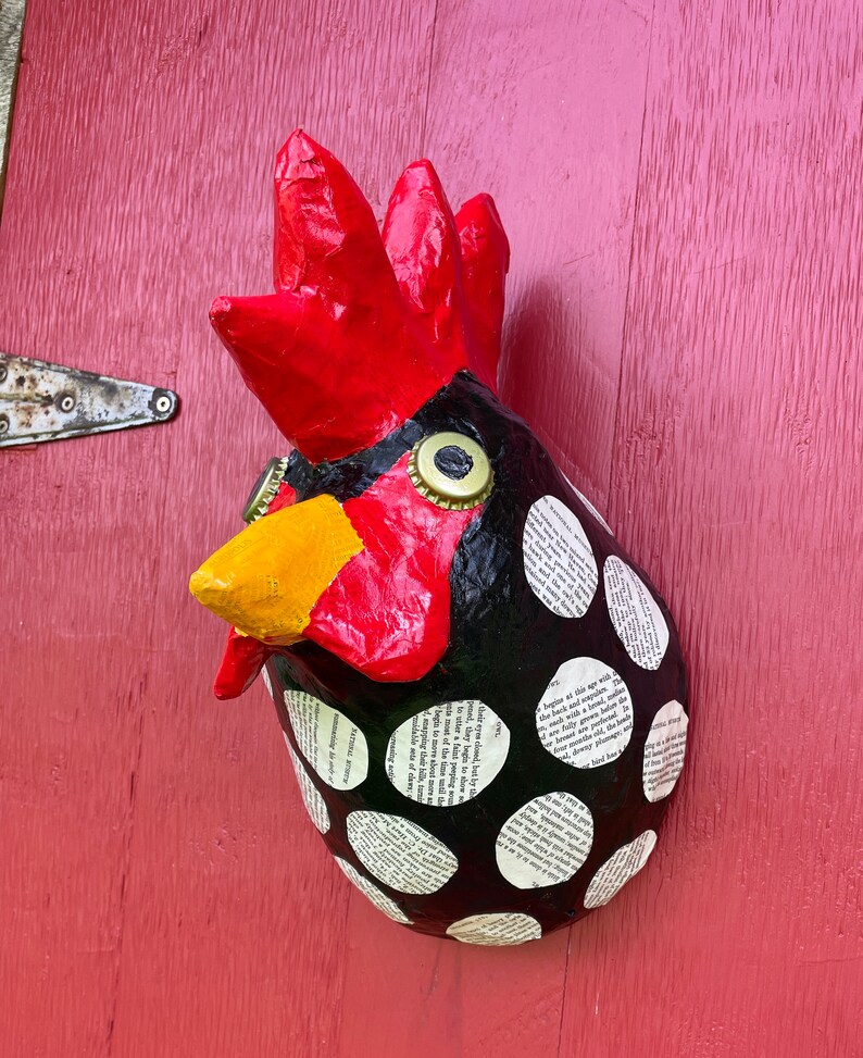 Faux Taxidermy Rooster, Rooster Wall Art, Paper Mache Animal Head, Kid's Room Decor, Paper Mache Sculpture, Rooster Sculpture image 1