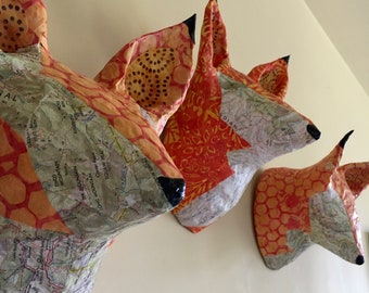 Fox Sculpture, Fox Wall Art, Faux Taxidermy Fox, Paper Mache Animal Head