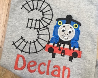 Personalized Thomas the Train Birthday Shirt, Embroidered, Second Birthday, Third Birthday, Custom Birthday Shirt
