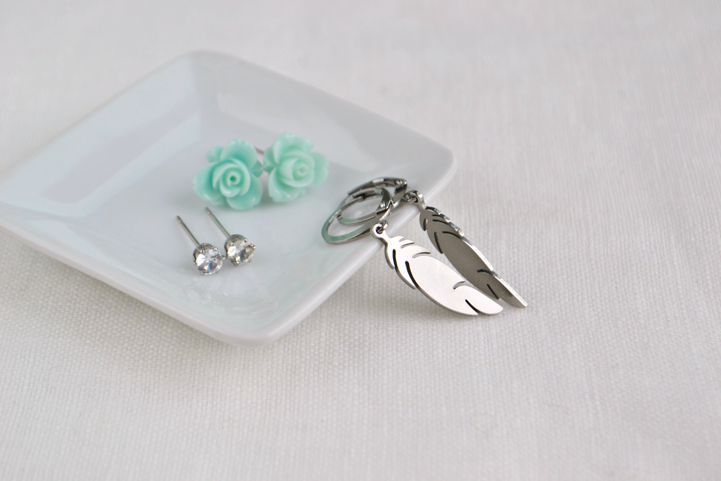 Surgical Grade Stainless Steel Cubic Zircon Stud Earrings Hypoallergenic