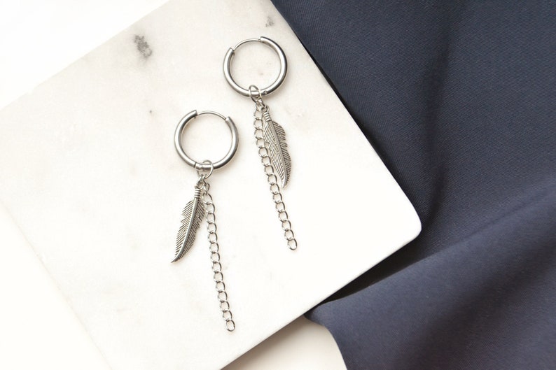 Replica of Jungkook feather earrings, BTS fashion, Kpop style, Non-tarnish Surgical steel 