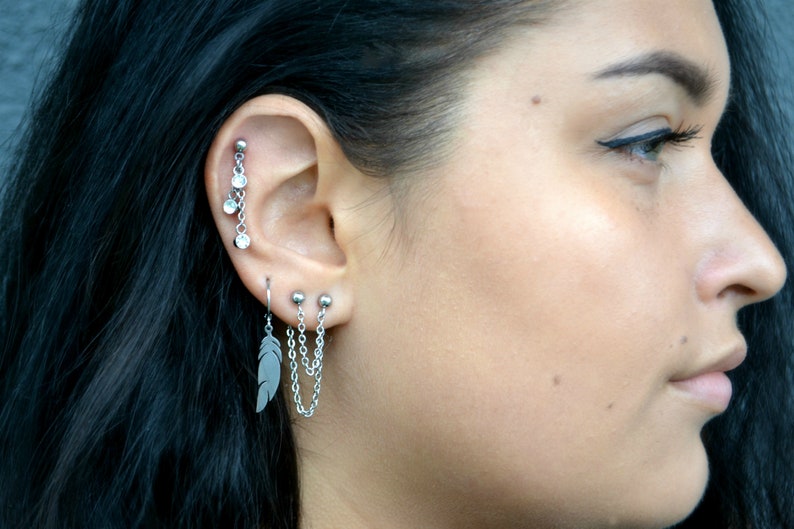 Double ear piercing chain Clearance