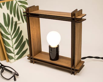 The #LAMP No. 1 walnut – Minimalistic dimmable table lamp – Square hashtag frame – LED globe included