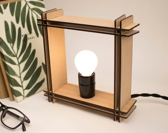 The #LAMP No. 1 beech – Minimalistic dimmable table lamp – Square hashtag frame – LED globe included