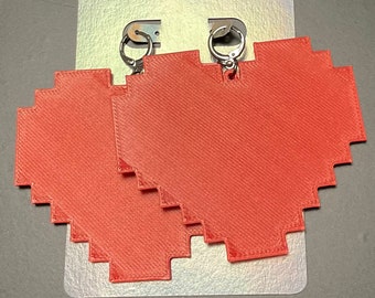 Pixel Heart Earrings - 8bit heart earrings - cherry red shimmer