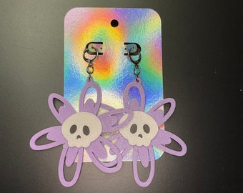 Skull Flower earrings - cotton candy gradient