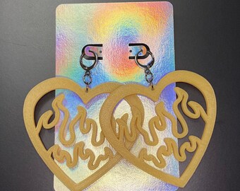 New Flame Heart Earrings - glow in the dark multicolor