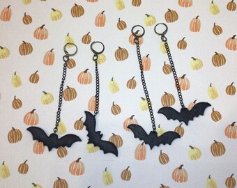 Swooping bat matte finish with sparkle clay dangle earrings