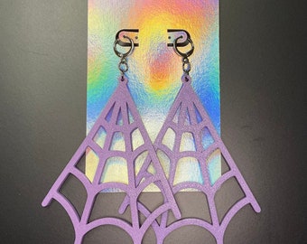Huge Spiderweb Earrings - cotton candy gradient - 3d printed earrings