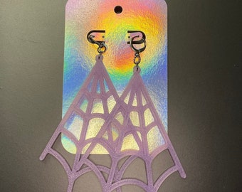 Huge Spiderweb Earrings - lavender translucent recycled PLA - 3d printed earrings