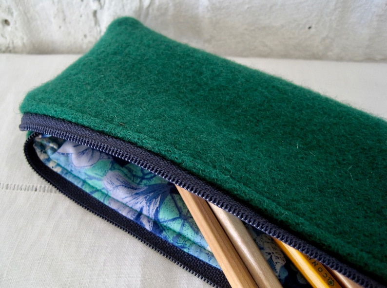 Handmade Recycled Emerald Green Wool Pouch