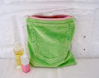 Handmade Recycled Lime Corduroy Pouch