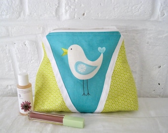 Handmade Recycled Cotton Pouch: Bird & Flower Design