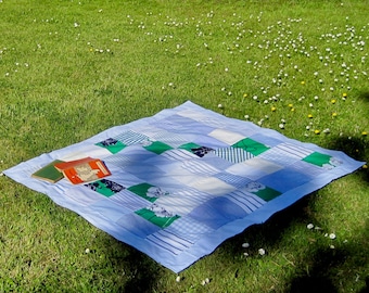 Handmade Recycled Greens and Blues Cotton Picnic Rug