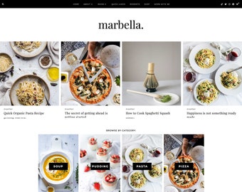 Wordpress Food Blog Theme "Marbella" | Foodie Blogger, Woo-commerce Website Design, Shop, Instant Download