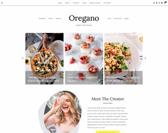 Wordpress Food Blog Theme "OREGANO" | Foodie Blogger Woo-commerce Website Design Shop Responsive Recipe