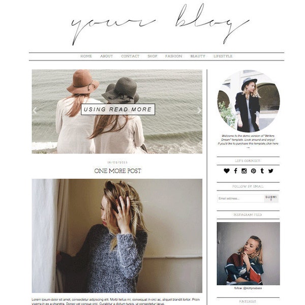 Blogger Template WRITERS DREAM Premade Responsive Blog Theme // Simple Modern Blogspot Design Instant download