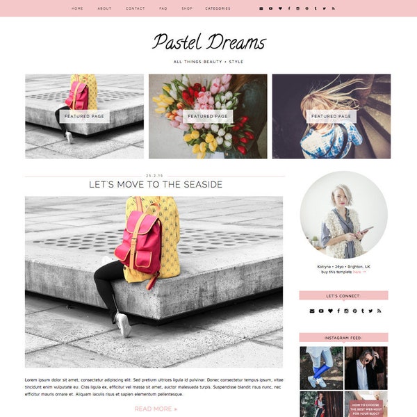 Blogger Template Responsive "Pastel Dreams" // Pastel Beauty Blogger Premade Blog Blogspot Theme Design