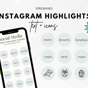 Instagram Highlight Covers Oregano - Canva Bearbeitbare Farbvorlage, Foodie Instagram Highlights, Minimal Instagram, Food Blogger PNG JPG