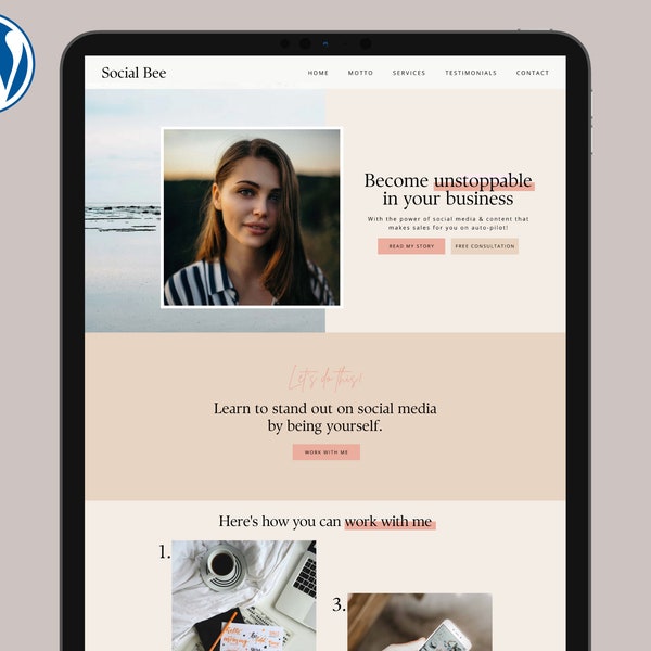 Social Bee WordPress Theme - Social Media Manager, Shop, Coaching Website, Personal Brand, Blog theme, Feminine Business Website, Minimal
