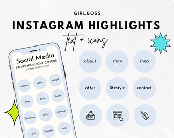 Instagram Highlight Covers GIRLBOSS - Canva Editable Color Template, Business Instagram Highlights, Business Blogger PNG JPG