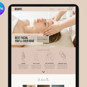 Beauty Canva Website, Beautician Website, Cosmetologist Website, Beauty Salon Landing Page, Esthetician Website Template, Canva template image 1