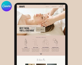 Beauty Canva Website, Beautician Website, Cosmetologist Website, Beauty Salon Landing Page, Esthetician Website Template, Canva template