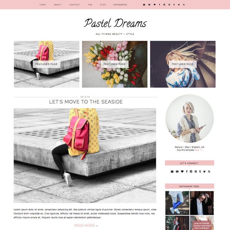 Blogger Template Responsive Pastel Dreams // Pastel Beauty Blogger Premade Blog Blogspot Theme Design image 1