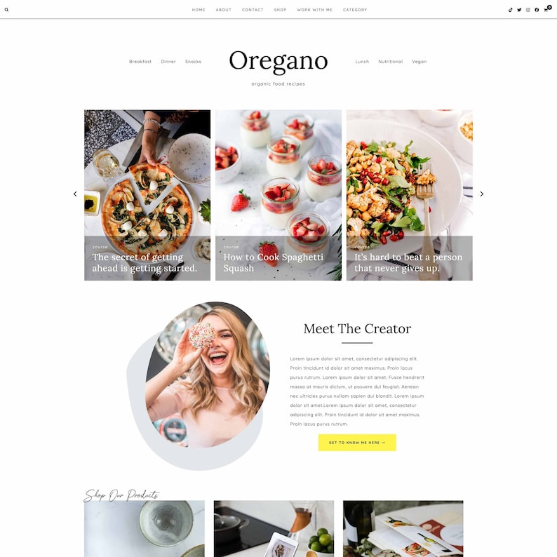 Wordpress Food Blog Theme OREGANO Foodie Blogger Woo-commerce Website Design Shop Responsive Recipe image 1