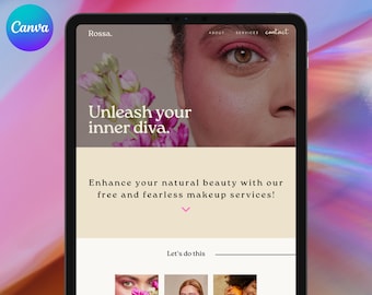 Make up Artist Canva Website Rocca | Beauty Canva Website, Canva Template, Landing Page