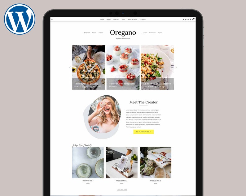 Wordpress Food Blog Theme OREGANO Foodie Blogger Woo-commerce Website Design Shop Responsive Recipe image 2