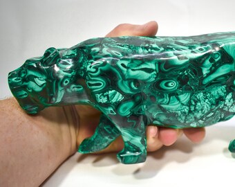 9.25" Mooie Gepolijste MALACHITE Panther Animal Carving - Congo MC-316