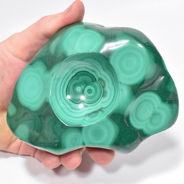 4.96" POLISHED MALACHITE Ashtray, Bowl, Sphere Stand "Video" - Congo a850