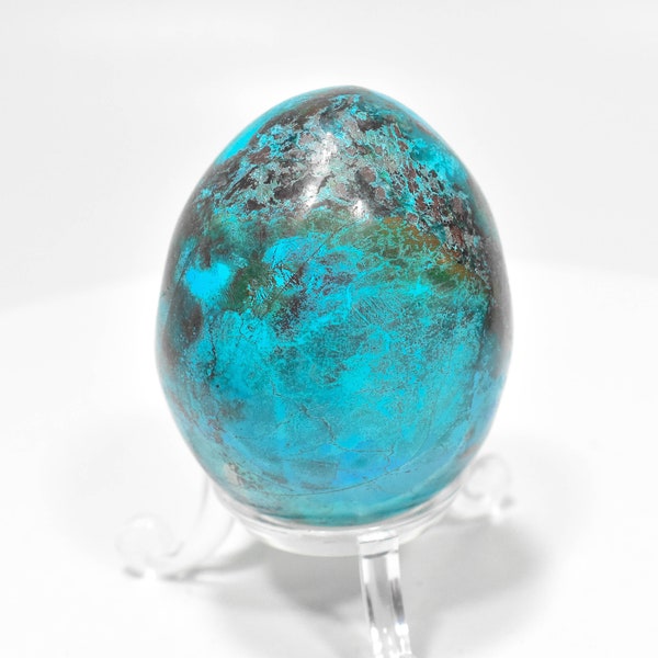 2.08" Polished CHRYSOCOLLA And MALACHITE EGG W Stand "Video" Ica Peru -T193