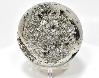 2.99" GOLDEN Polished PYRITE SPHERE With Stand - Peru P921