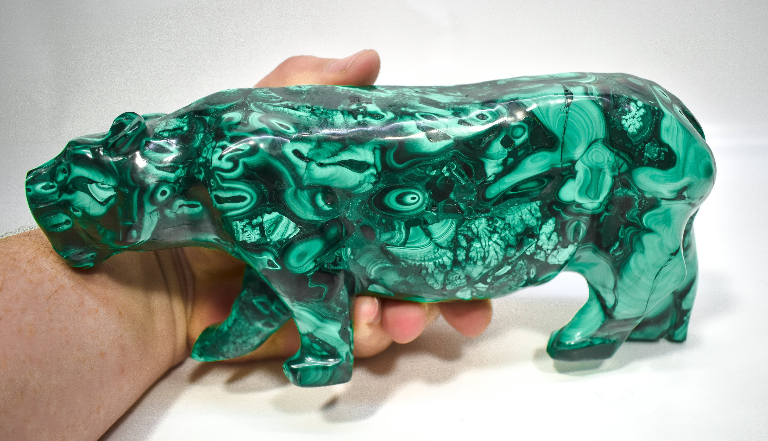 9.25" Beautiful Polished Malachite Panther Animal Carving - Congo Mc-316